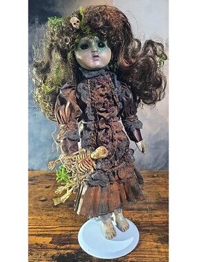 OOAK Creepy Doll Hand Painted Horror Skeleton Scary ART Porcelain Oddities 15.5"